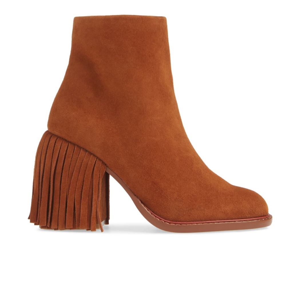 KELSI DAGGER Brooklyn Linx Suede Fringe Western Ankle Bootie 6.5
